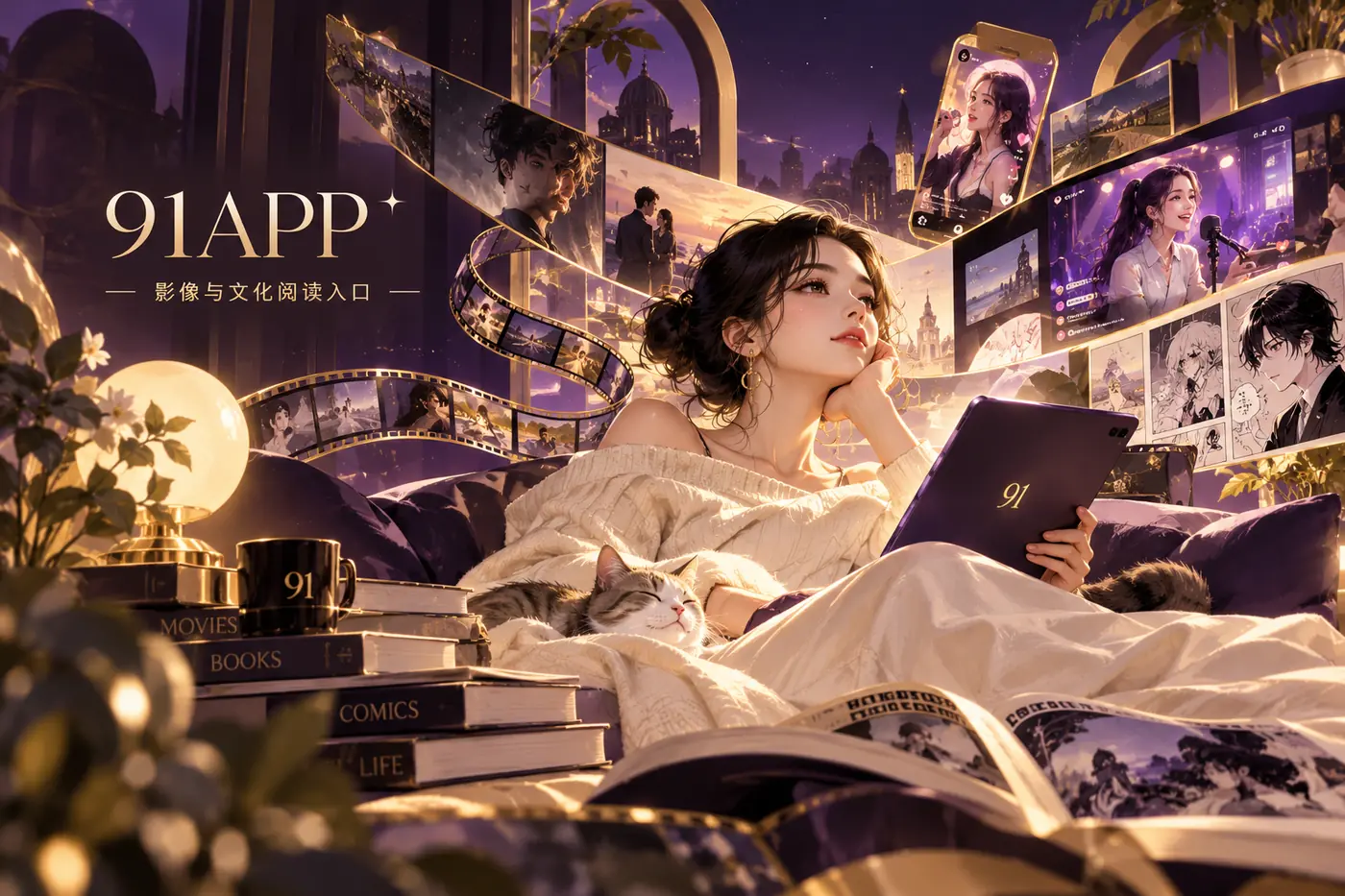 紫色杂志风的影像阅读视觉主图